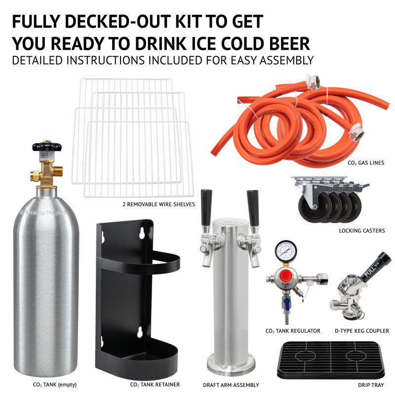 Black Stainless Steel Dual Tap Freestanding Kegerator with Adjustable Temperature