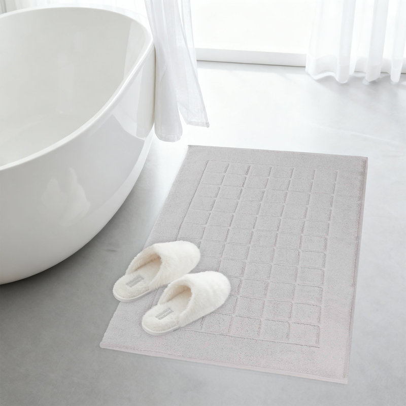 100% Cotton Thick & Absorbent Reversible Checkered Bath Mats - Set Of 2, Silver