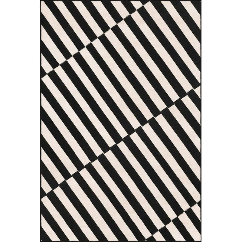 Tapis décoratif moderne crème noir à motif de croix, Sous-tapis carré 3 pi 3 po inclus