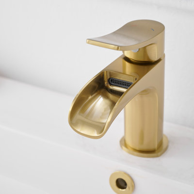 Waterfall Single Hole Single-Handle Low-Arc Bathroom Faucet With Suppy Line