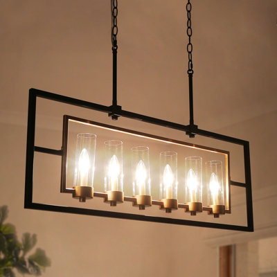 Lustre rectangulaire 6 lumières pour îlot de cuisine
