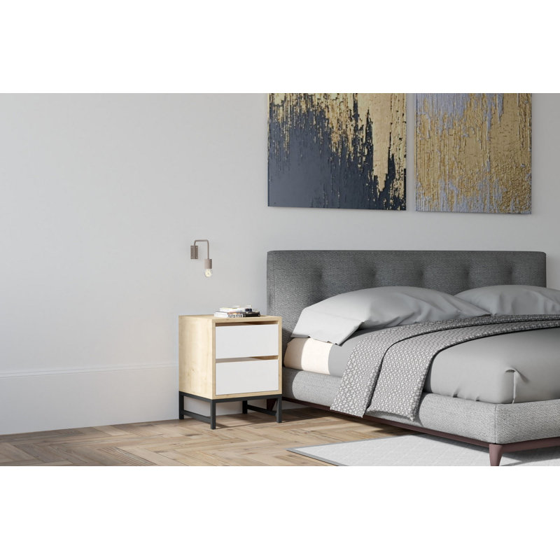 Jihane 40cm W Particle Board / Chipboard Bedside Table, White