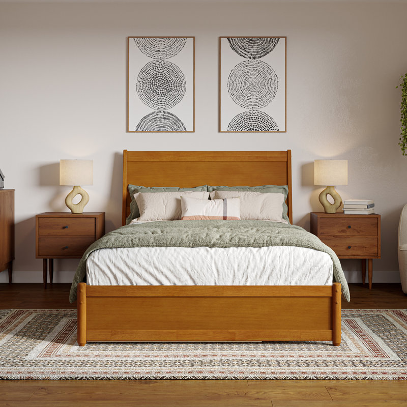 Avdesh Solid Wood Sleigh Trundle Extra Bed, Light Toffee, Full