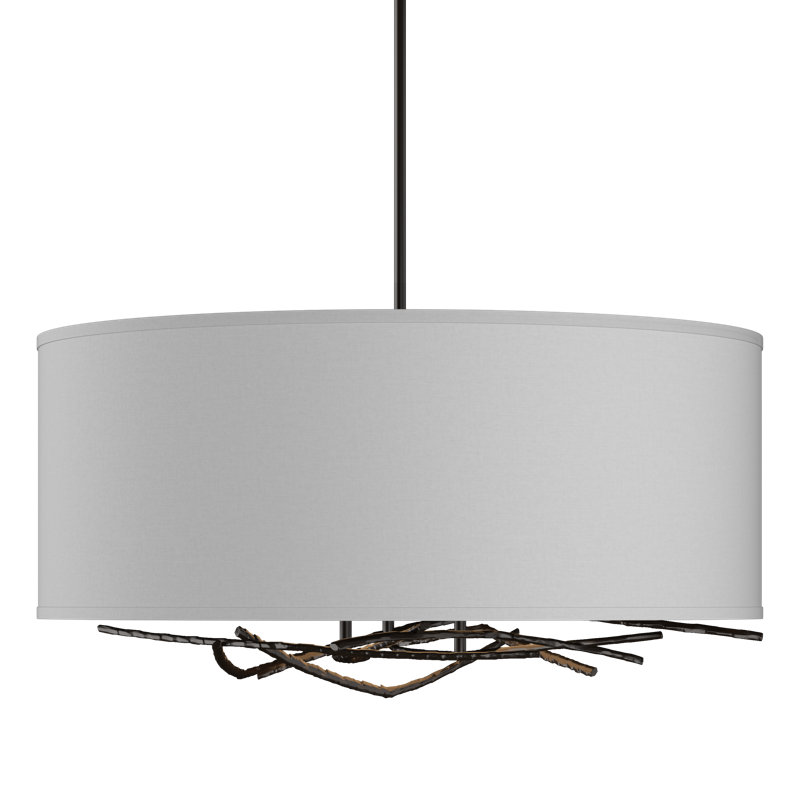 Brindille 3 - Light Drum Chandelier, Flax, Oil Rubbed Bronze, 21.4" - 66.4"
