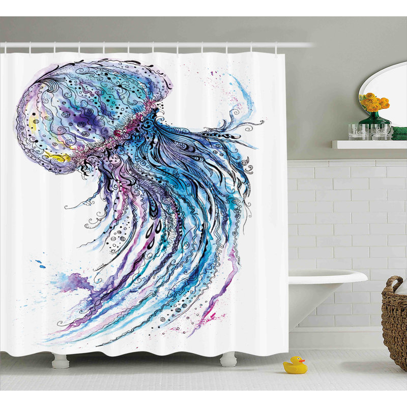  Aqua Colours Creative Single Shower Curtain, 75" H x 69" W