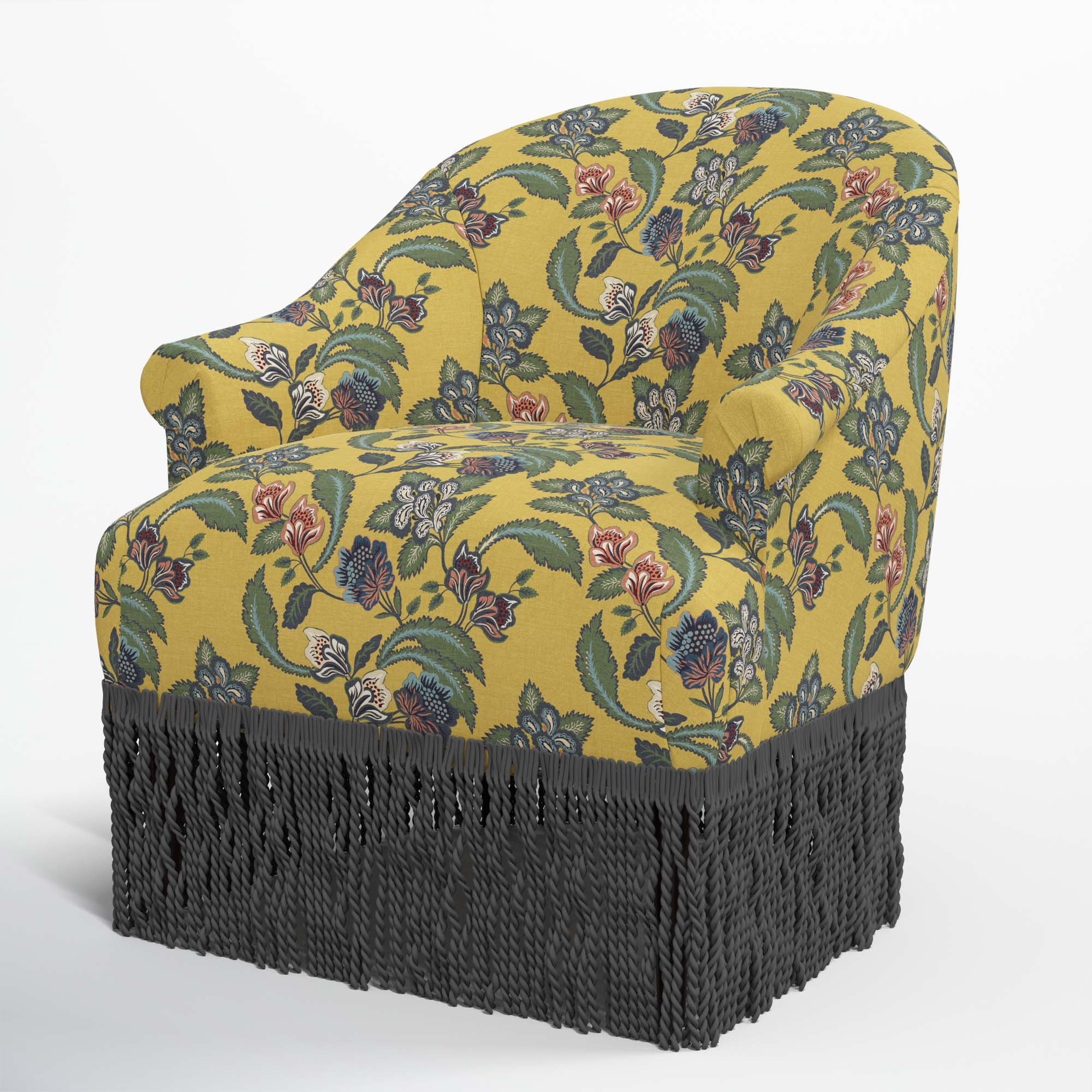 Callie Barrel Chair, Black, Libby Floral Gold