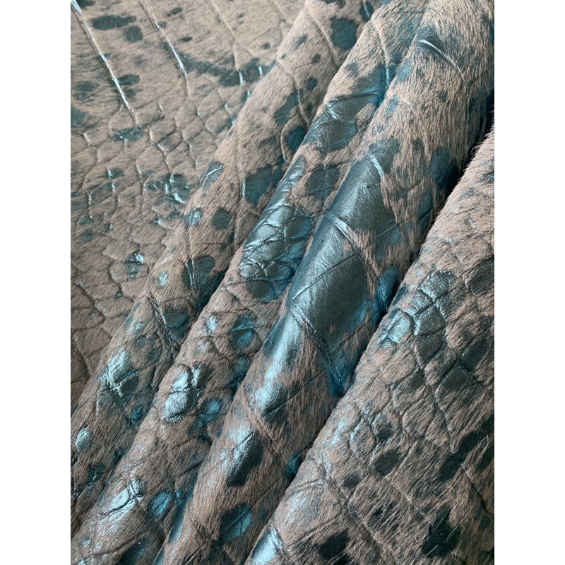 Turquoise Acid Washed Crocodile Embossed Cowhide Rug