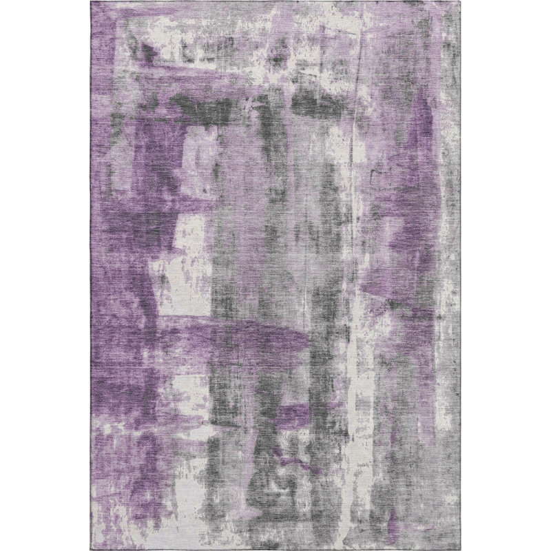 Tapis lavable abstrait gris anthracite et ivoire 3 pi x 5 pi avec protection UV