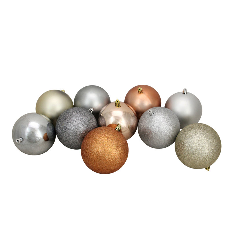 Boules de Noël incassables à 3 finitions, Argent / orange