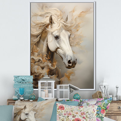 Minimal portrait de cheval beige et blanc sur toile