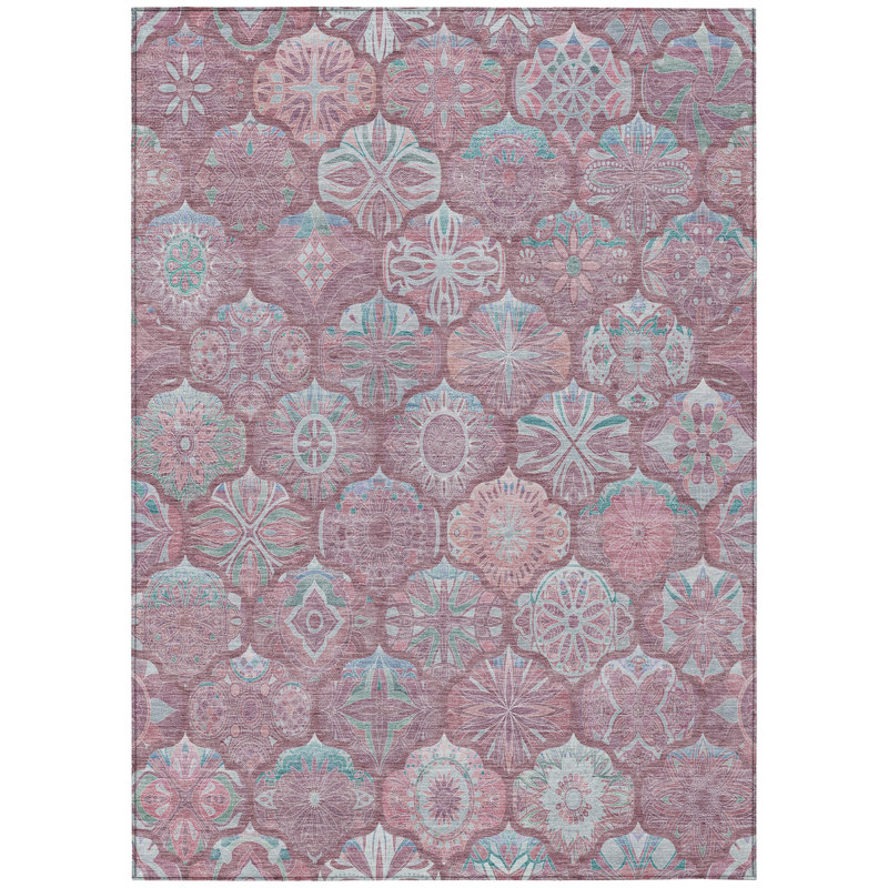 Machine Washable Indoor/Outdoor Chantille ACN2879 Lattice Rug, 10' x 14', Blush