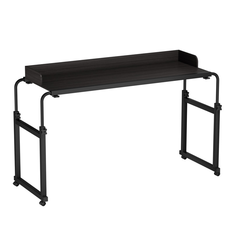 Overbed Table with Wheels, Rolling Over-the-Bed Laptop Desk with Raised Baffle, Natural/White, 50.1" H x 28.1" W x 11.4" D