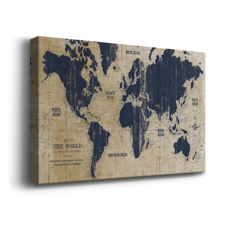 Carte du vieux monde II - impression sur toile tendue, L 12 po x H 8 po