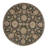 Hand-Knotted High-Quality Dark Green Round Area Rug