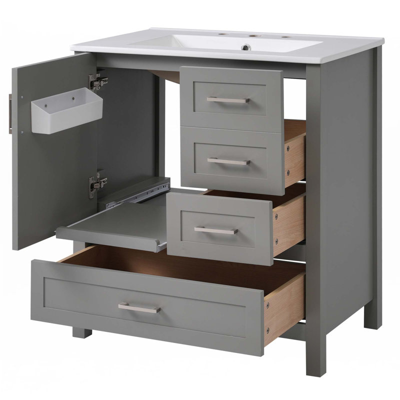 Ensemble de meuble-lavabo 30 po avec lavabo, Argent argent, Gris