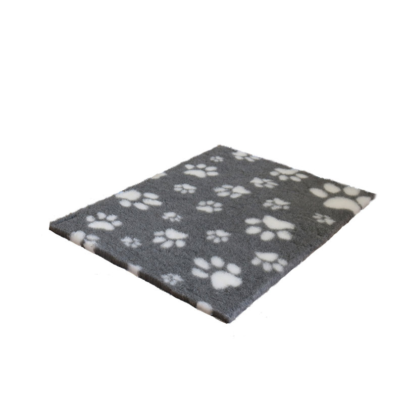 Vet Fleece Bedding | Non-Slip Multi-Paws Vet Bed O Animal Print Fleece Pet Bed, 3cm H x 91cm W x 76cm D, Grey/White