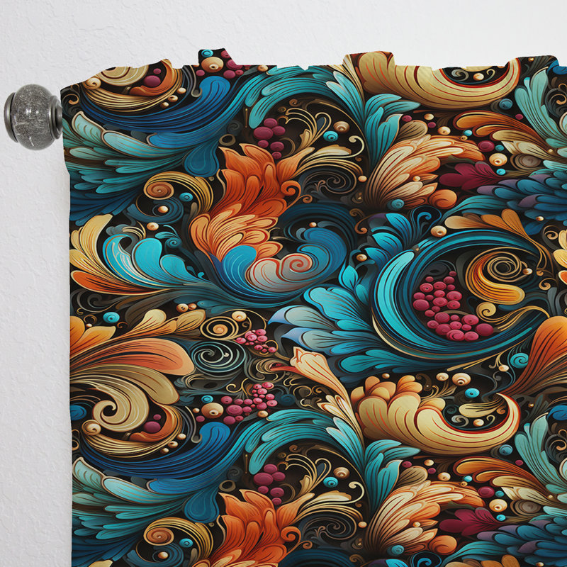 Rideau à motif floral cachemire rétro II - 1 panneau, L 52 po x L 84 po