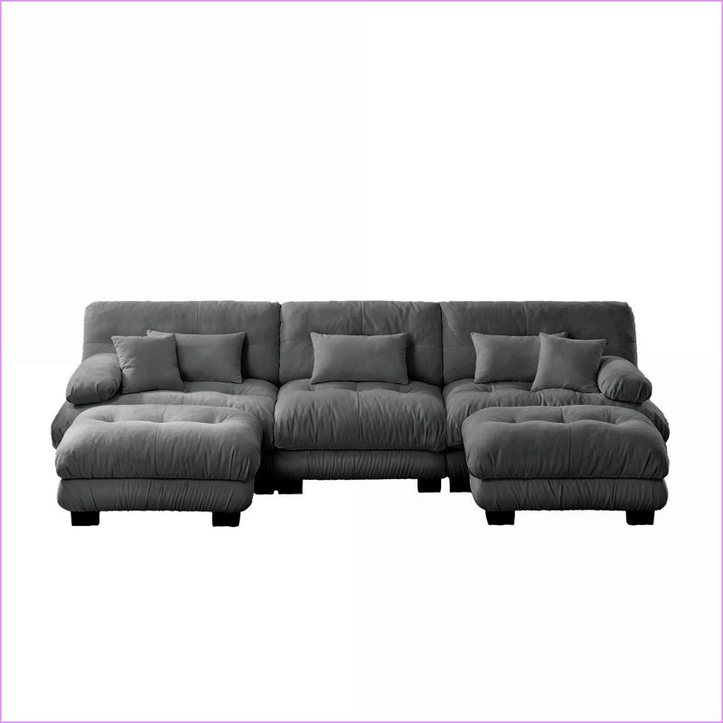 Canapé modulaire en U modulaire en forme de U avec 2 repose-pieds, salon à assise profonde | Gris ardoise | Chenille