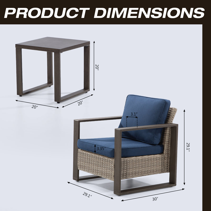 Creal Wicker 2 - Person Patio Conversation Set with Cushions, Navy