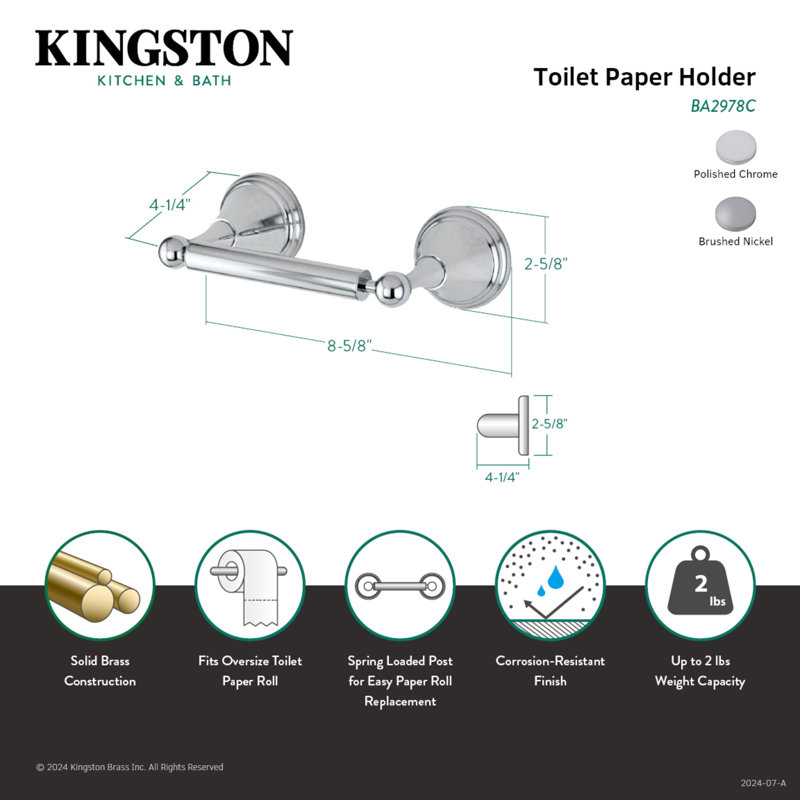 Kingston Brass Governor Toilet Paper Holder, Brushed Nickel