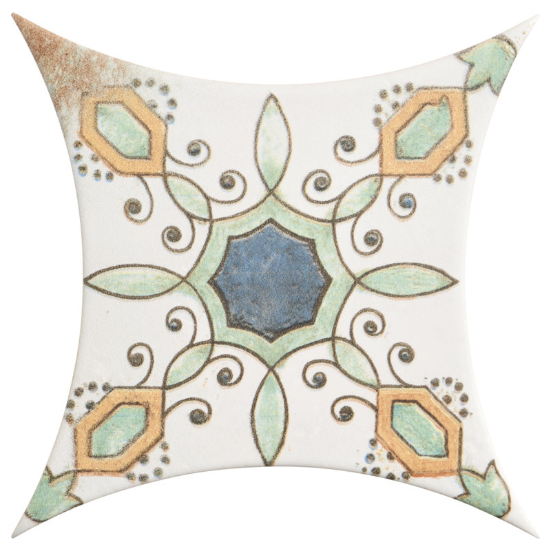 Raval 3x8 Petal and Kite Matte Terracotta Look Porcelain Floor and Wall Tile, Blue Deco Juliana