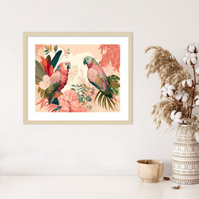 «Bright Tropics Parrots 1» par Fab Funky Wood, reproduction d'art encadrée