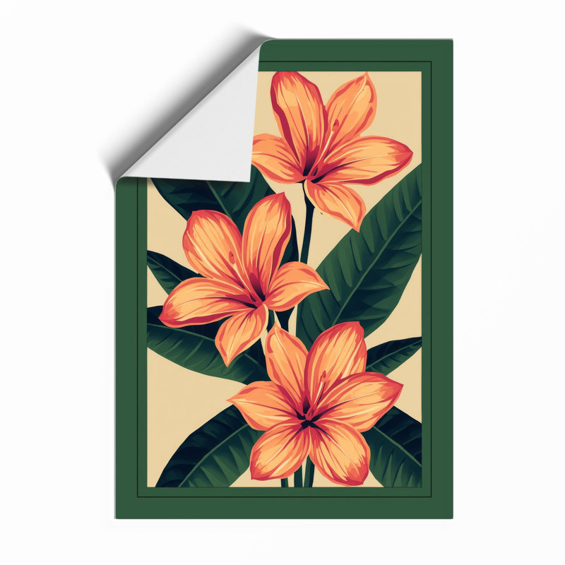 Three Orange Blooms Botanical - Print, Oak, A4 - 29.7 x 21.0 cm