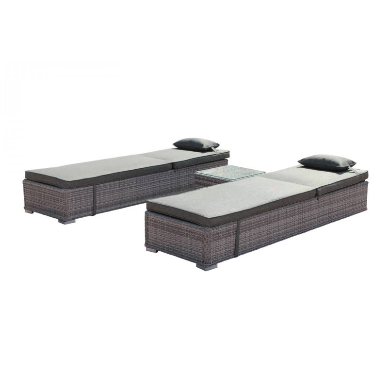 Vivian 198cm Long Reclining Chaise Lounge Set with Cushions, Grey