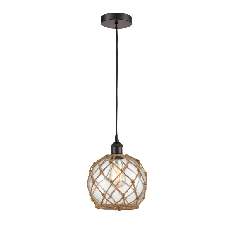 Luminaire suspendu simple à 1 lumière Haytham, Clair/Brun, Bronze huilé