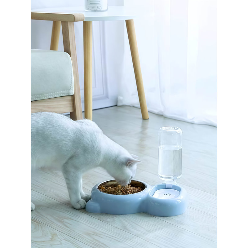 Ensemble de bols pour animaux de compagnie double avec distributeur d'eau automatique, mangeoire et abreuvoir en acier inoxydable pour chats et petits chiens, anti-basculement, sans bouche humide, facile à nettoyer