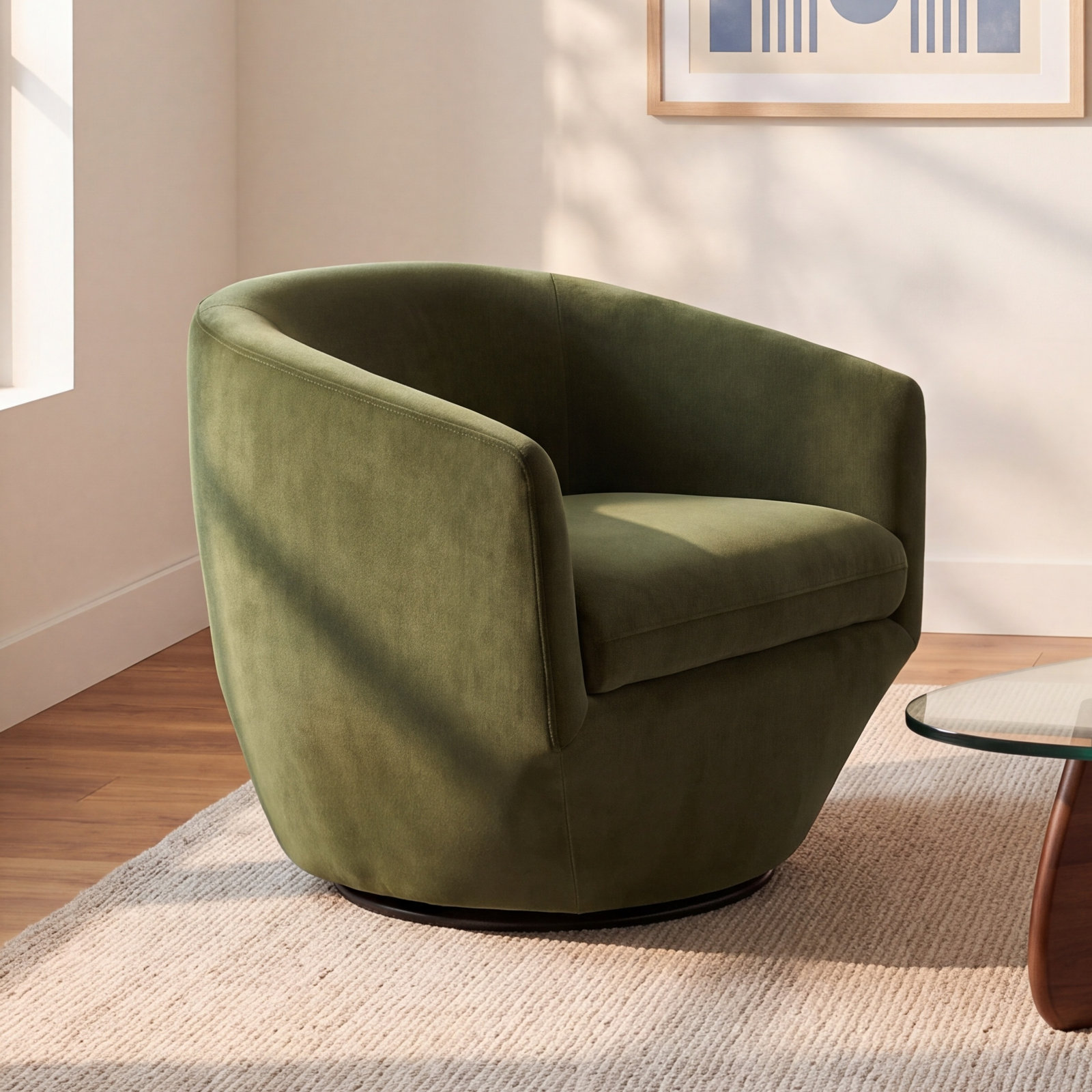 Elexi Swivel Barrel Chair, Green
