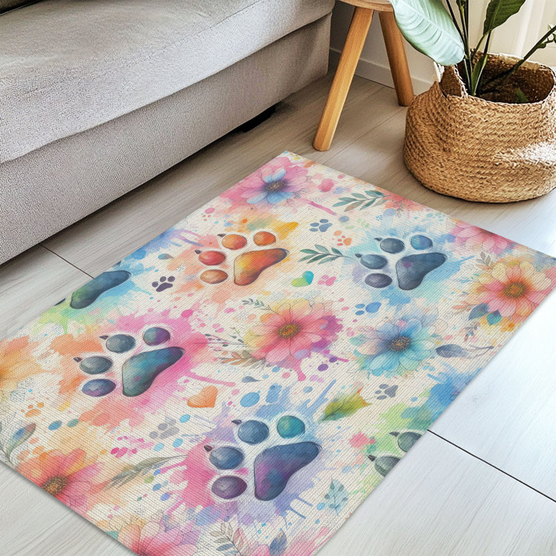 Tapis tressé avec pattes éclaboussées et peinture, Rectangulaire 3 pi x 5 pi