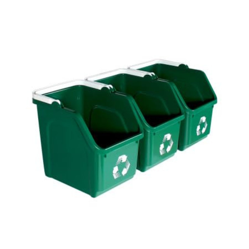 Bacs de recyclage empilables 6 gallons Sturdy Essentials pour maisons, garages, bureaux, faits de plastique recyclé à 100% - (vert, paquet de 20)