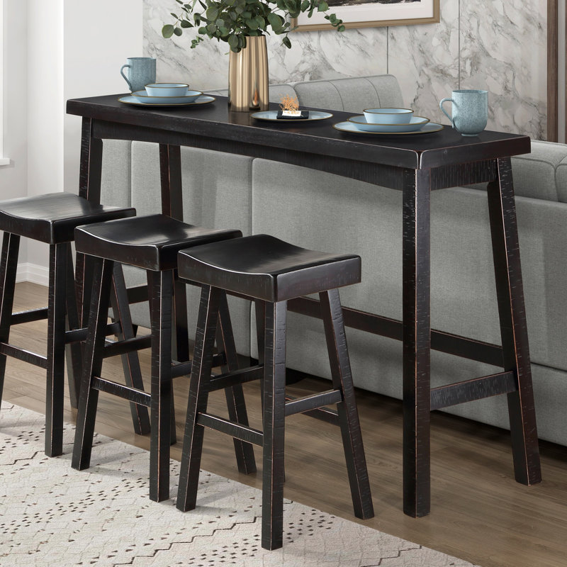 Ensemble de tabourets de bar, table et tabouret de bar transitionnel 4 pièces, Noir, Noir, H 42 po x l 72 po x P 18 po