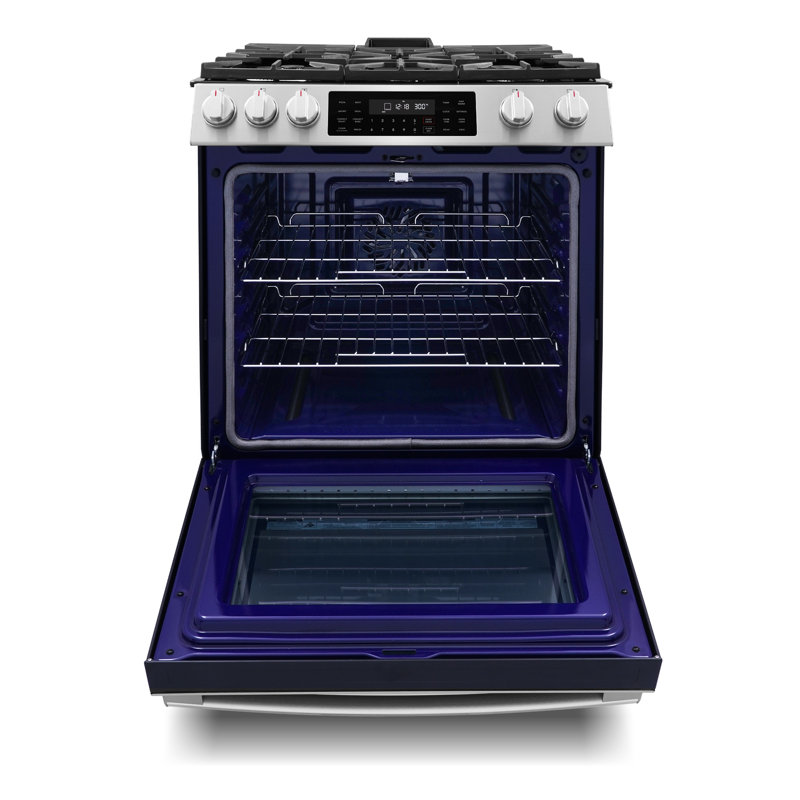 Cosmo 30 po Collection Lumin 6,1 pi³ Cuisinière à gaz avec 5 brûleurs, four à convection, autonettoyant, friture à air en acier inoxydable
