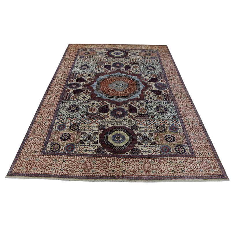 Hand Knotted Wool Area Rug in Beige