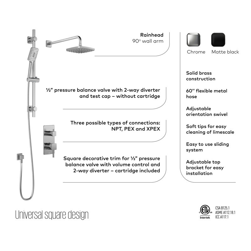 Sobrio Complete Shower System with Rough in-Valve, Chrome 