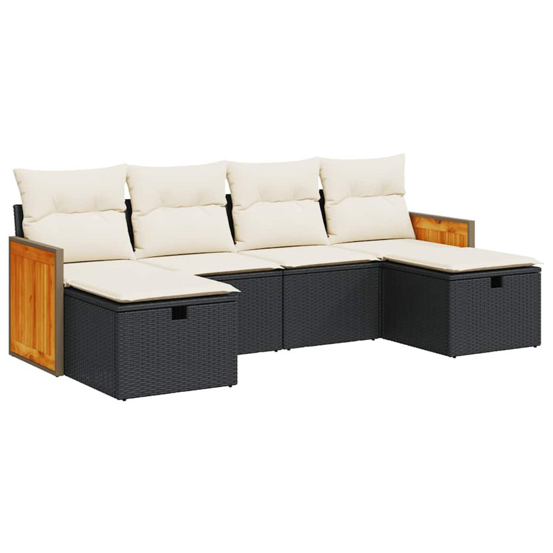 Ensemble de canapé de jardin en rotin PE noir 6 pièces Vidaxl