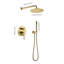 Robinet de douche pour salle de bain en or brossé, avec pomme de douche en acier inoxydable de 10 po et douche à main, système de fixation murale haut, robinet