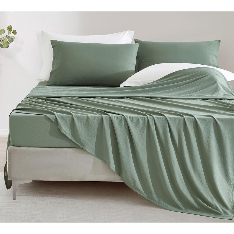 Washed Microfiber Bedding Microfiber Sheet Set, Twin Sheet Set with Fitted Sheet and 1 Pillowcase, Sage