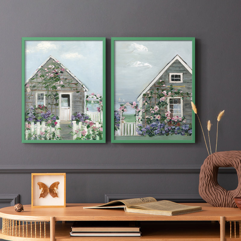 Impression encadrée Coastal Cottage I-Premium - prête à être accrochée - aucun clou requis - aucun clou requis, Gris