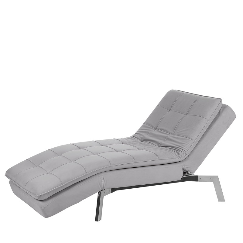 Eirenne Velvet Chaise Lounge, Light Grey