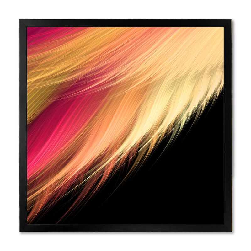 Plumes abstraites roses et oranges - sur, Toile avec cadre noir, H 16 po x l 16 po x P 1 po
