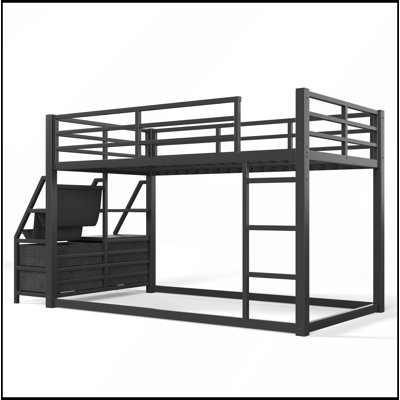 Lit superposé simple au-dessus de simple en métal avec tablettes de rangement, tiroirs et lumières DEL pour adolescents, aucun sommier nécessaire, blanc