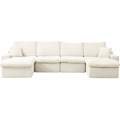 Mobilier moderne en forme de U beige, canapé modulaire de 142 po avec méridienne confortable et siège profond pour le salon, aucune collection de salle d'assemblage, siège, requis
