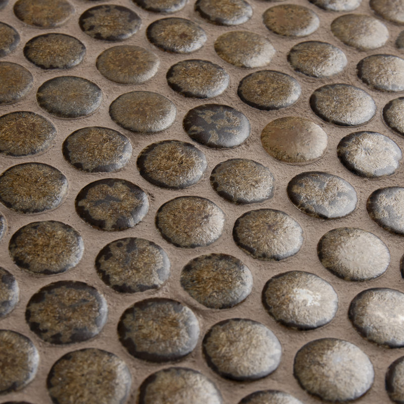 Hudson Penny Round Brownstone 11-7/8" x 12-5/8" Porcelain Mosaic Floor and Wall Tile