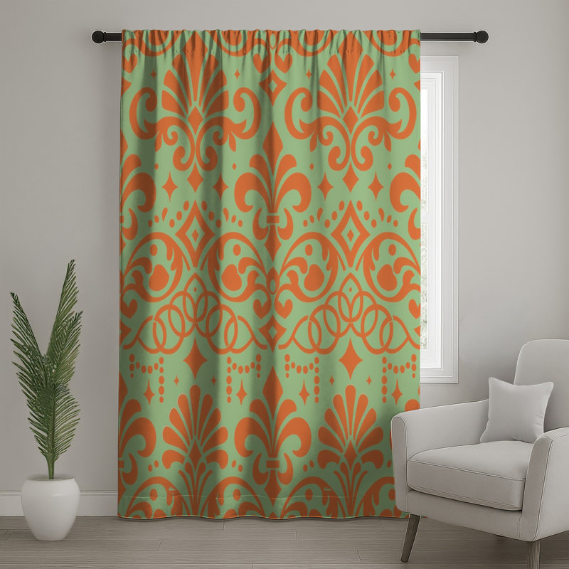 Rideaux orange à motif damassé, voilages et voilages damassés - 1 panneau, 50" x 92" - 1 Panel, Blockout