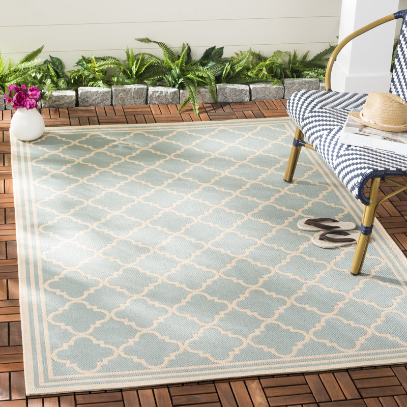 Hardrian Looped/Hooked Aqua/Cream Rug, Rectangle 152 x 213 cm