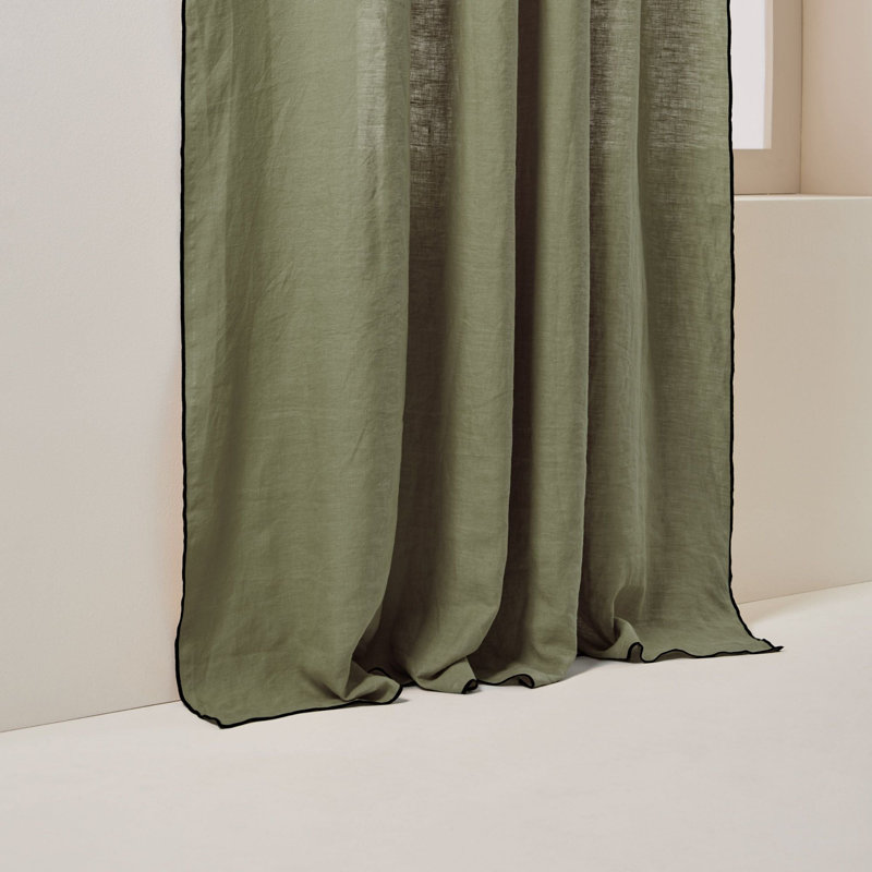 Carlina Linen Curtain Single Panel, Width 200 x Drop 280cm, Green