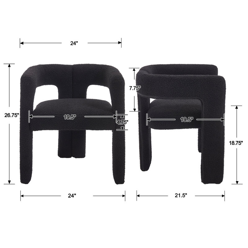 Modern Upholstered Barrel Dining Armchair With Backrest With Solid Wood Legs For Living Room/Dining Room, Black